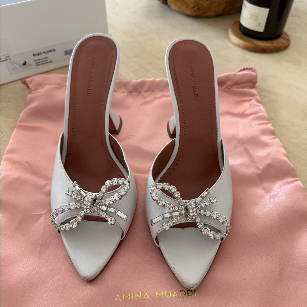 Amina Muaddi White Rosie Slipper - Picture 2 of 10